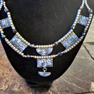 5/25 Blue Grey Stone pieces with silver and blue beads